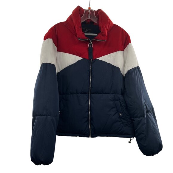 Love Tree Women's Puffer Coat Multicolor Colorblock Full Zip Size Large - Picture 1 of 9